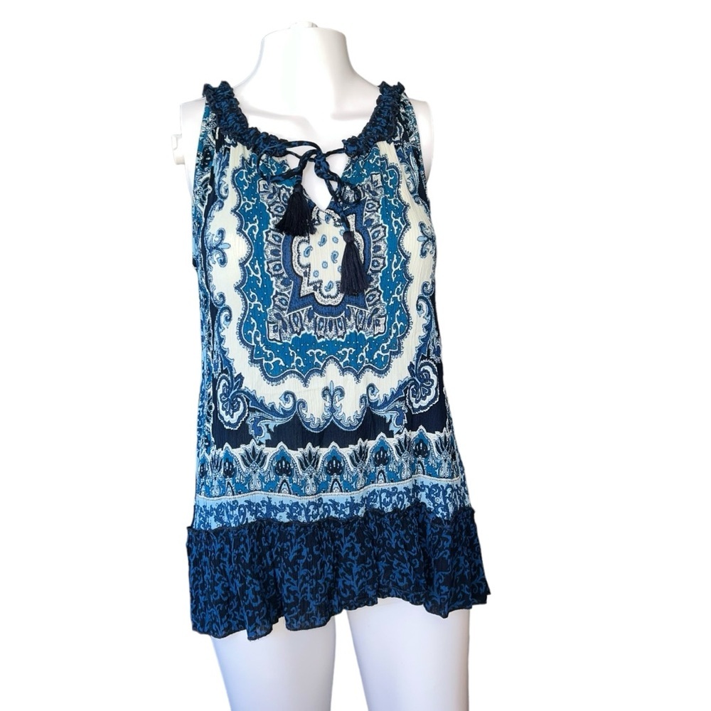 Bila - Womens Sleeveless Ruffle Tunic Top Sz SM